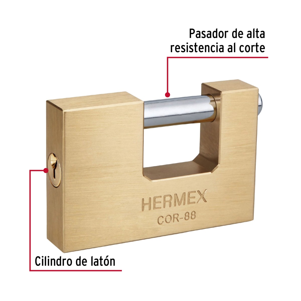 Candado antipalanca 88 mm cuerpo de latón llave tradicional Hermex2