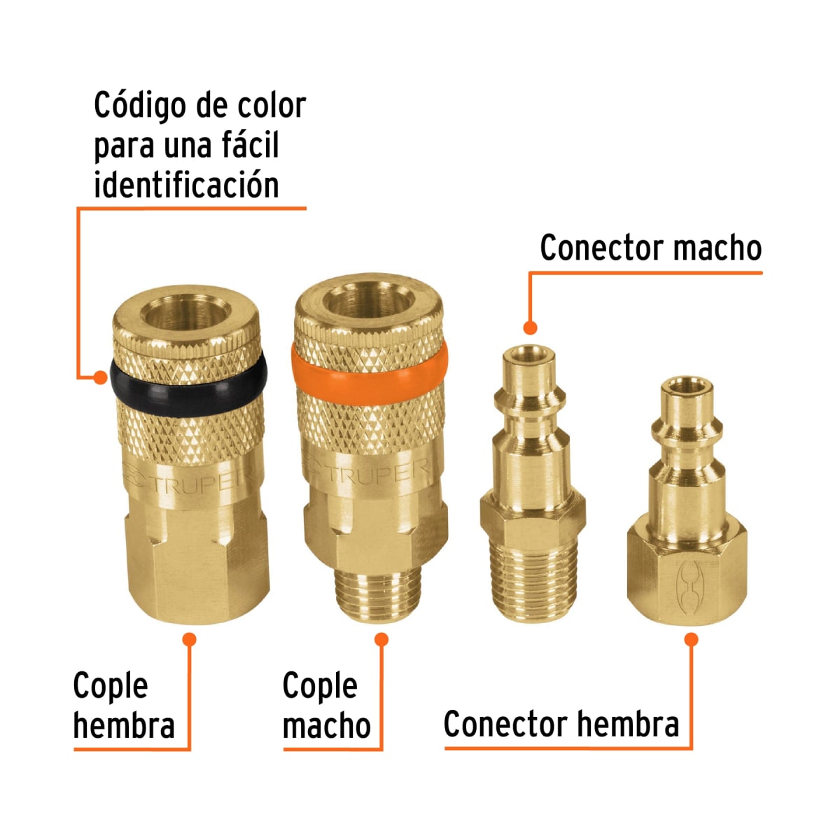 Juego de 2 conectores y 2 acoples para compresora Truper2