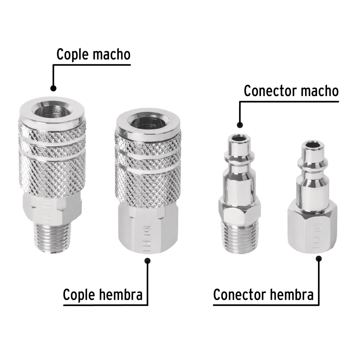 Juego de 2 conectores y 2 acoples para compresora, Pretul2