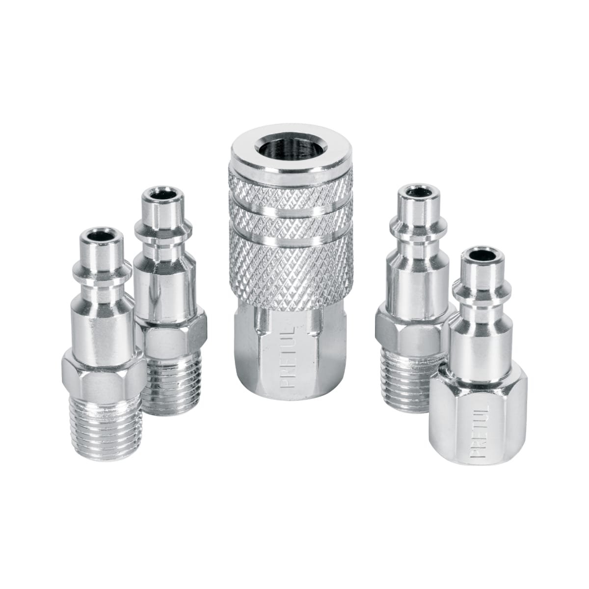 Juego de 4 conectores y 1 acople para compresora, Pretul1