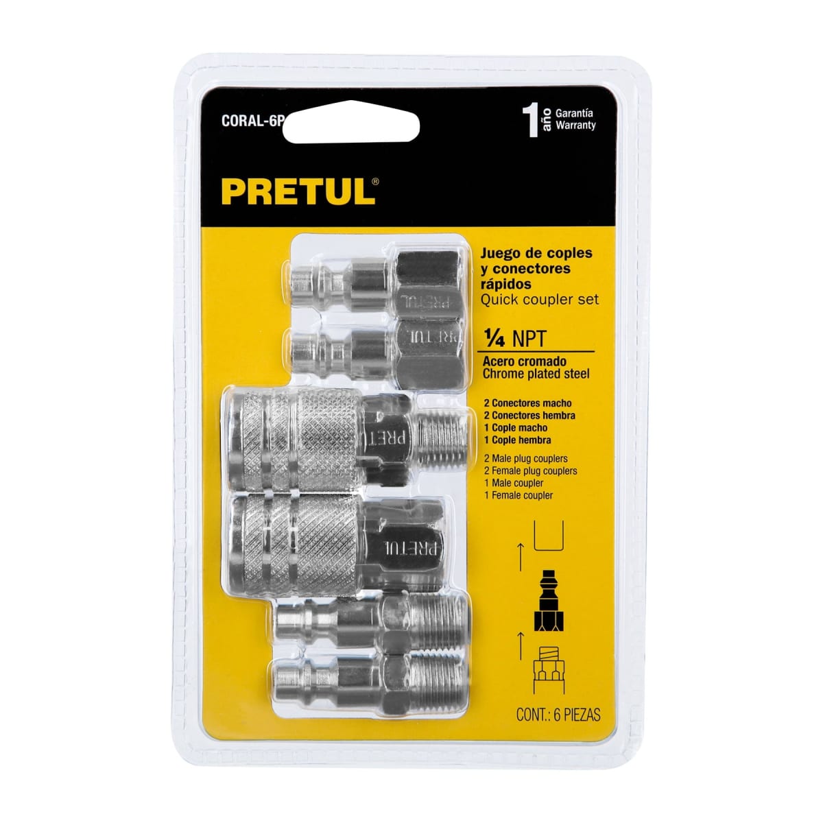 Juego de 4 conectores y 2 acoples compresora de aire Pretul4