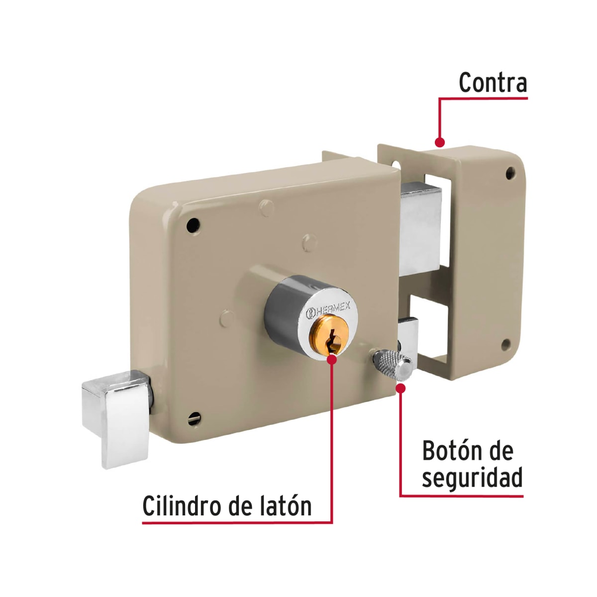 Chapa cerradura de sobreponer derecha clasica Hermex2