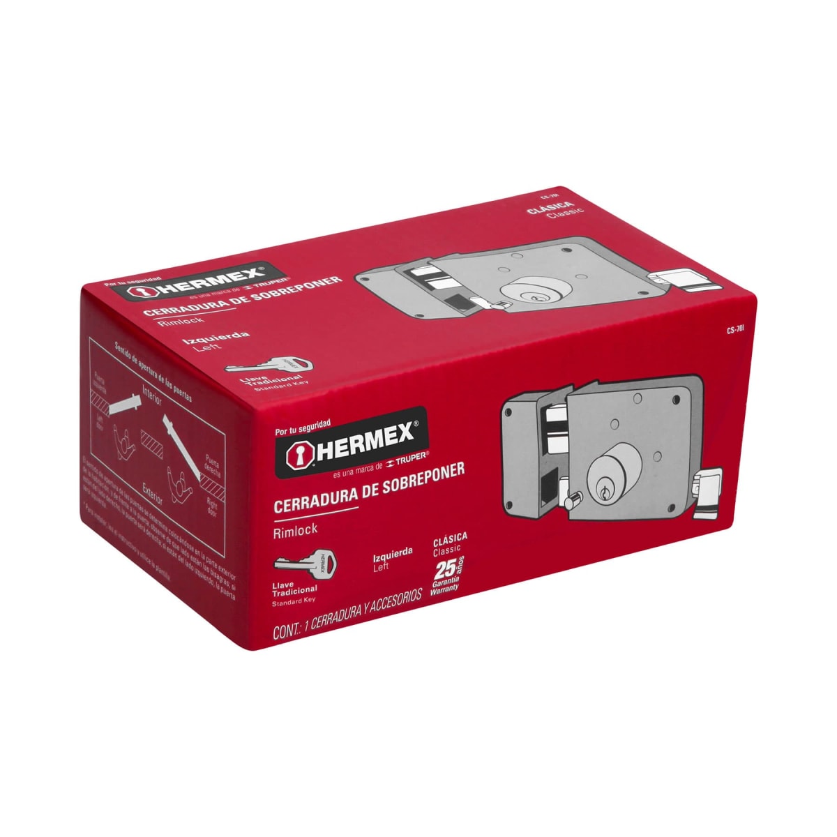 Chapa cerradura de sobreponer izquierda clasica Hermex7