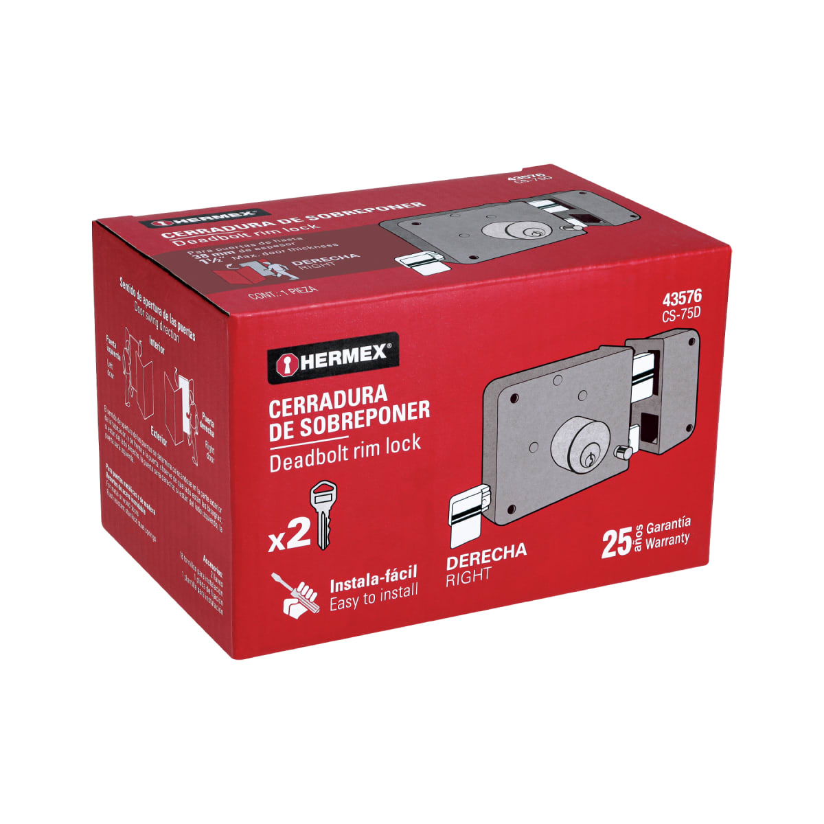 Chapa cerradura de sobreponer derecha Hermex7