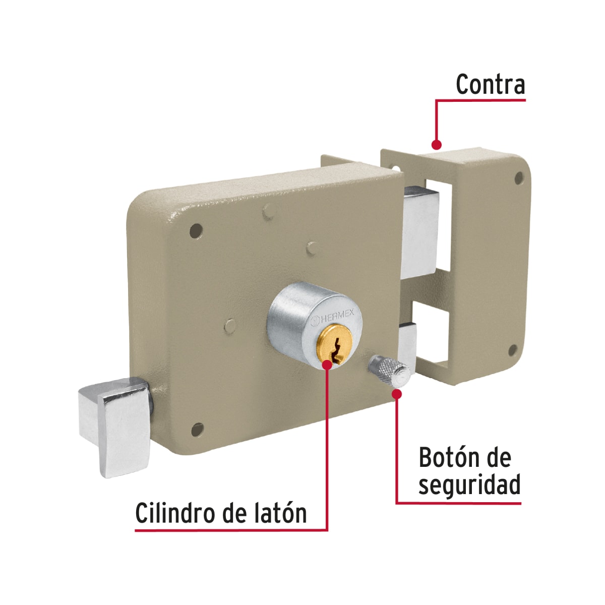 Chapa cerradura de sobreponer derecha Hermex2