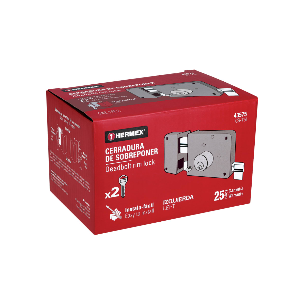 Chapa cerradura de sobreponer izquierda Hermex7