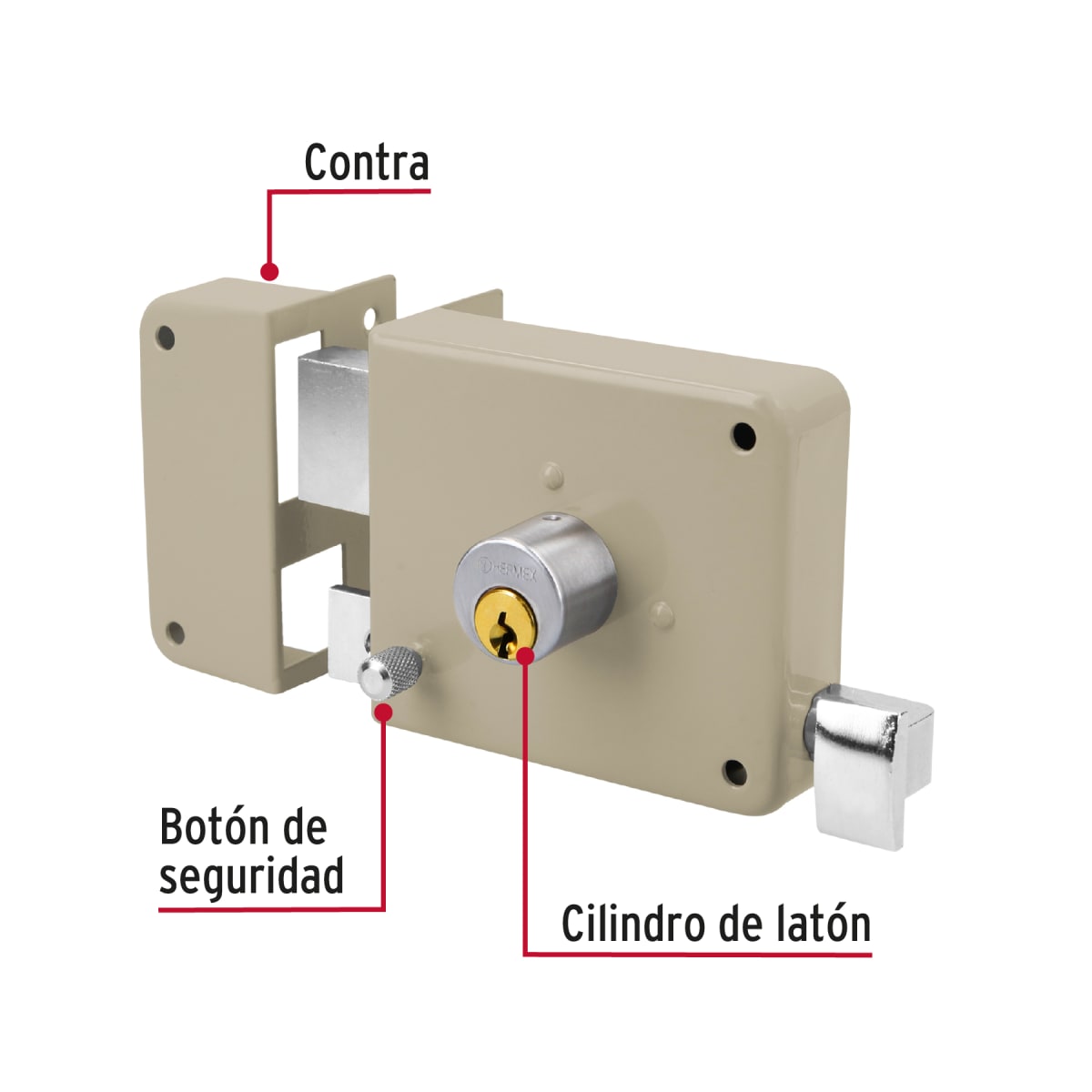 Chapa cerradura de sobreponer izquierda Hermex3