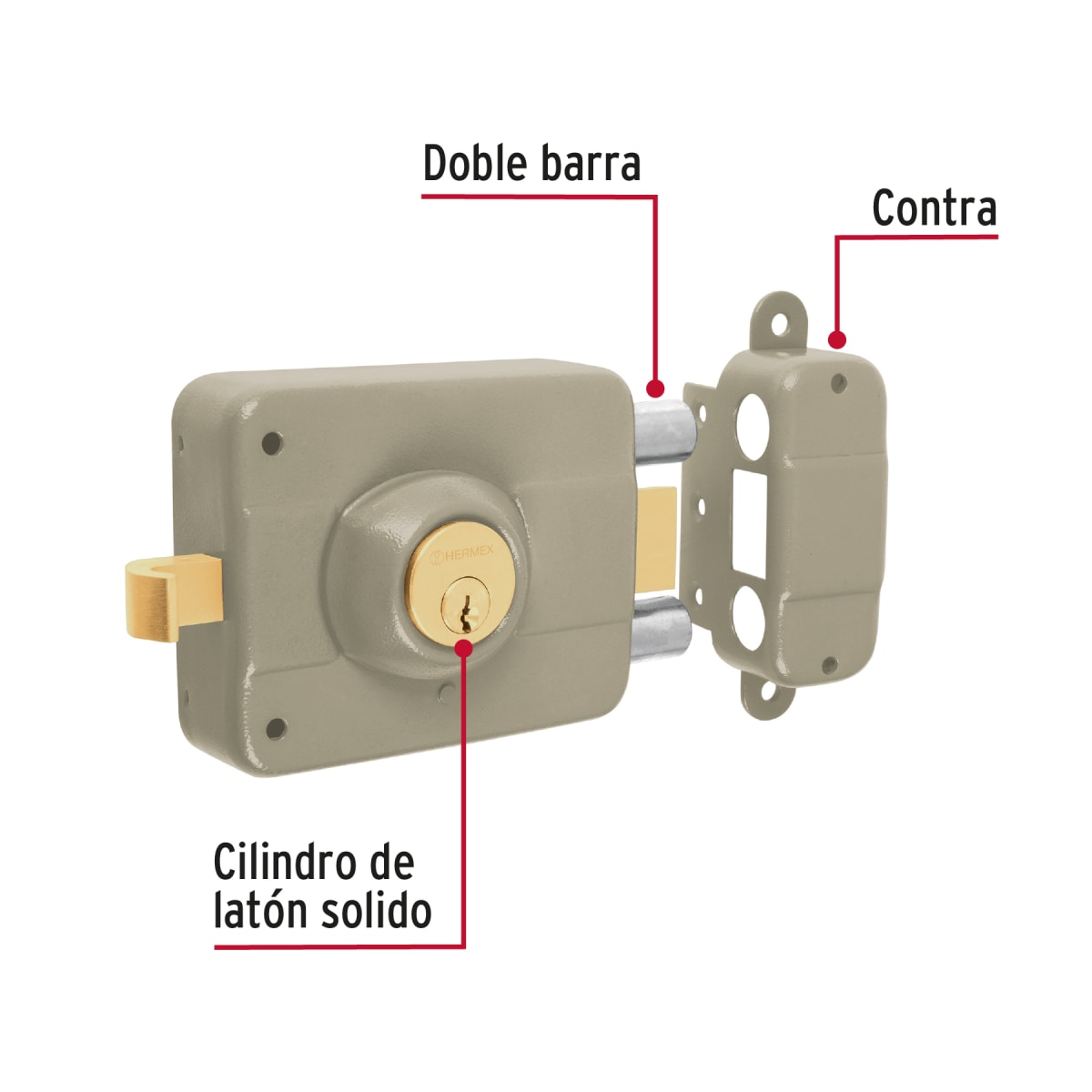 Chapa cerradura de sobreponer derecha alta segurida Hermex2