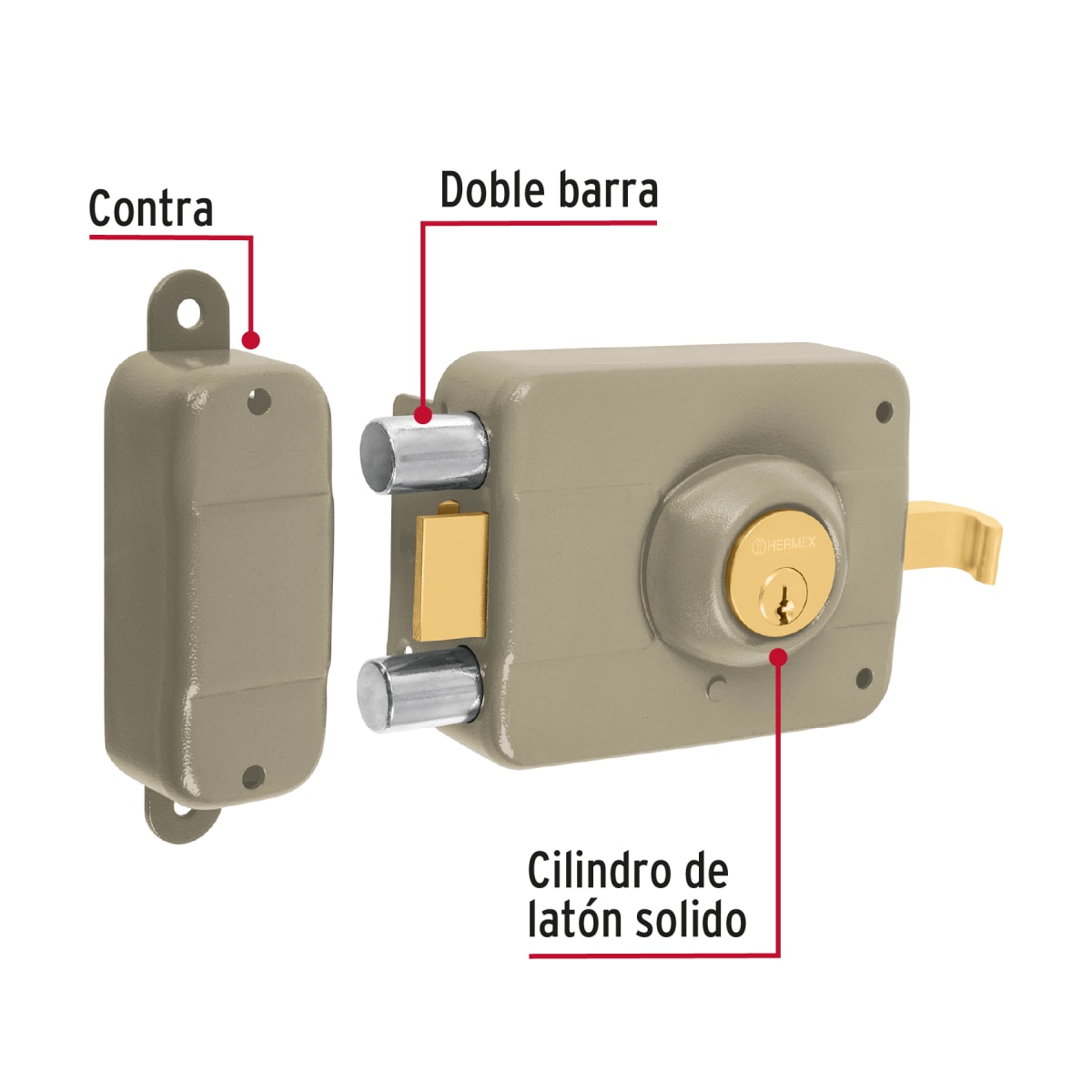 Chapa cerradura de sobreponer izquierda alta seguridad Hermex2