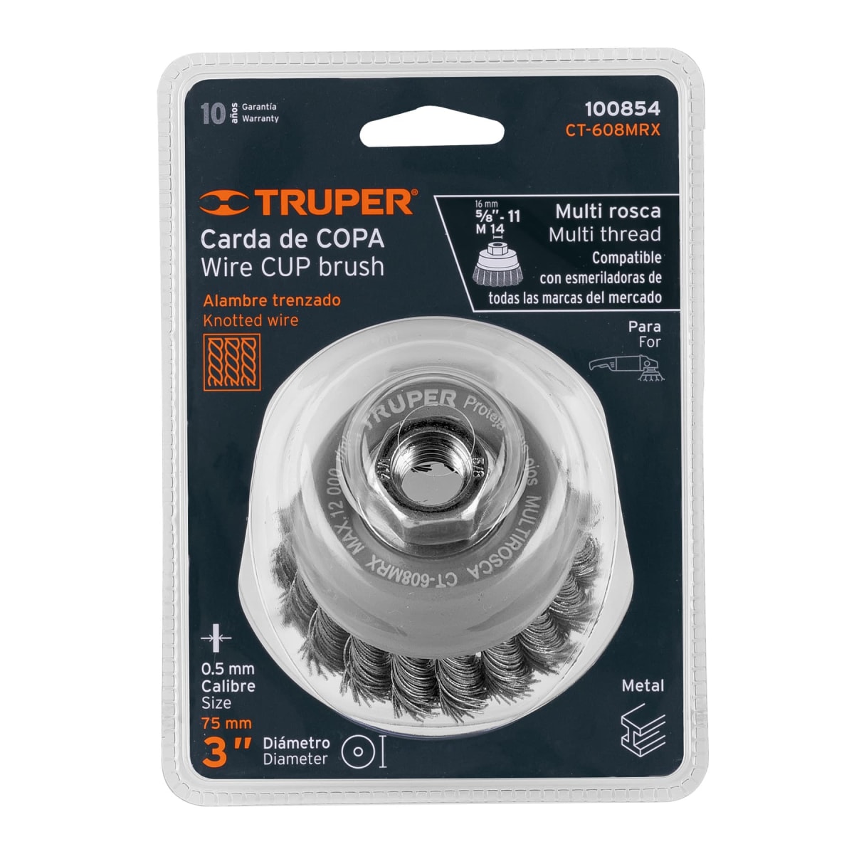 Escobilla tipo copa 3'' alambre trenzado grueso multi-rosca Truper4