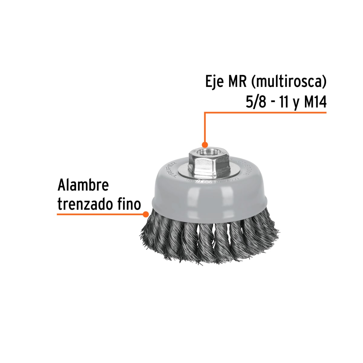 Escobilla tipo copa 4´´ alambre trenzado fino, Multi-rosca, Truper2