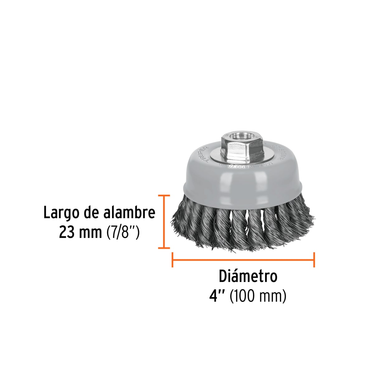 Escobilla tipo copa 4´´ alambre trenzado fino, Multi-rosca, Truper3