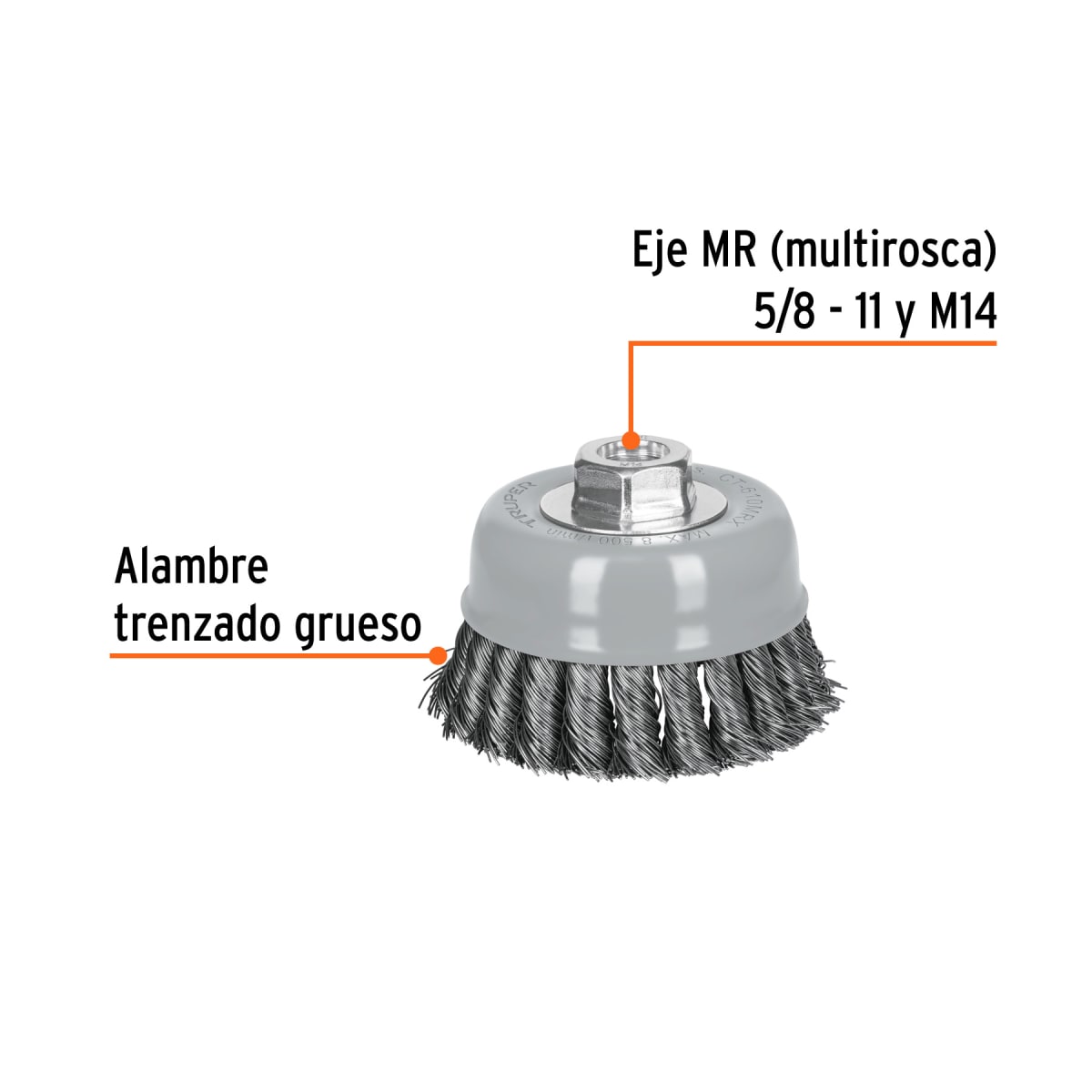 Escobilla tipo copa 4´´ alambre trenzado grueso, Multi-rosca, Truper2