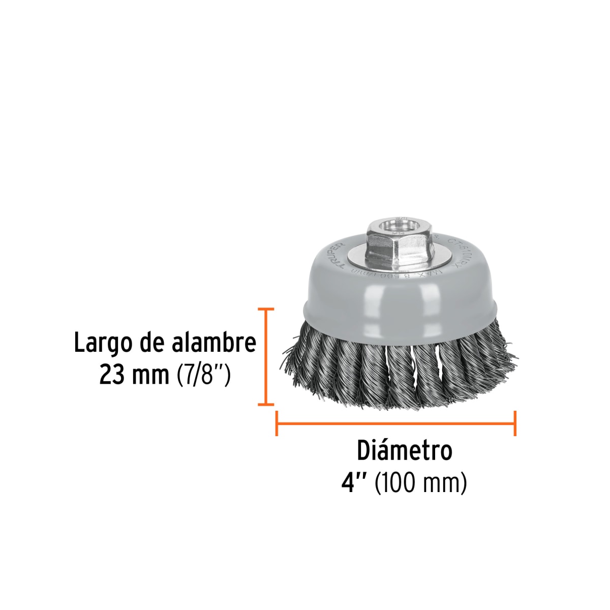 Escobilla tipo copa 4´´ alambre trenzado grueso, Multi-rosca, Truper3