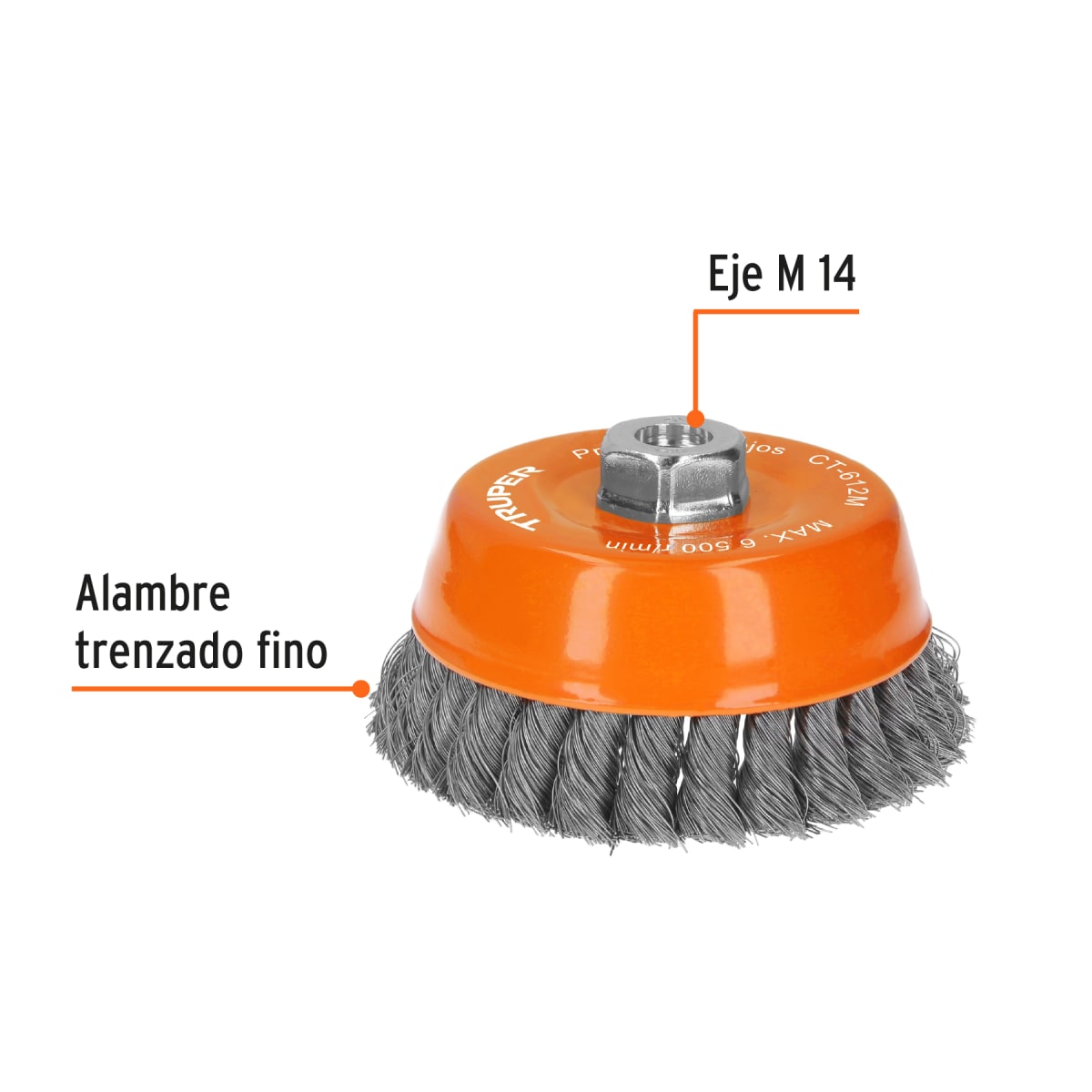 Escobilla tipo copa 5'' alambre trenzado fino eje m14 Truper2