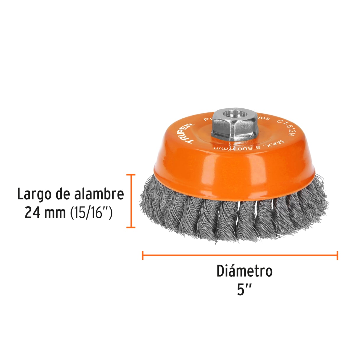 Escobilla tipo copa 5'' alambre trenzado fino eje m14 Truper3