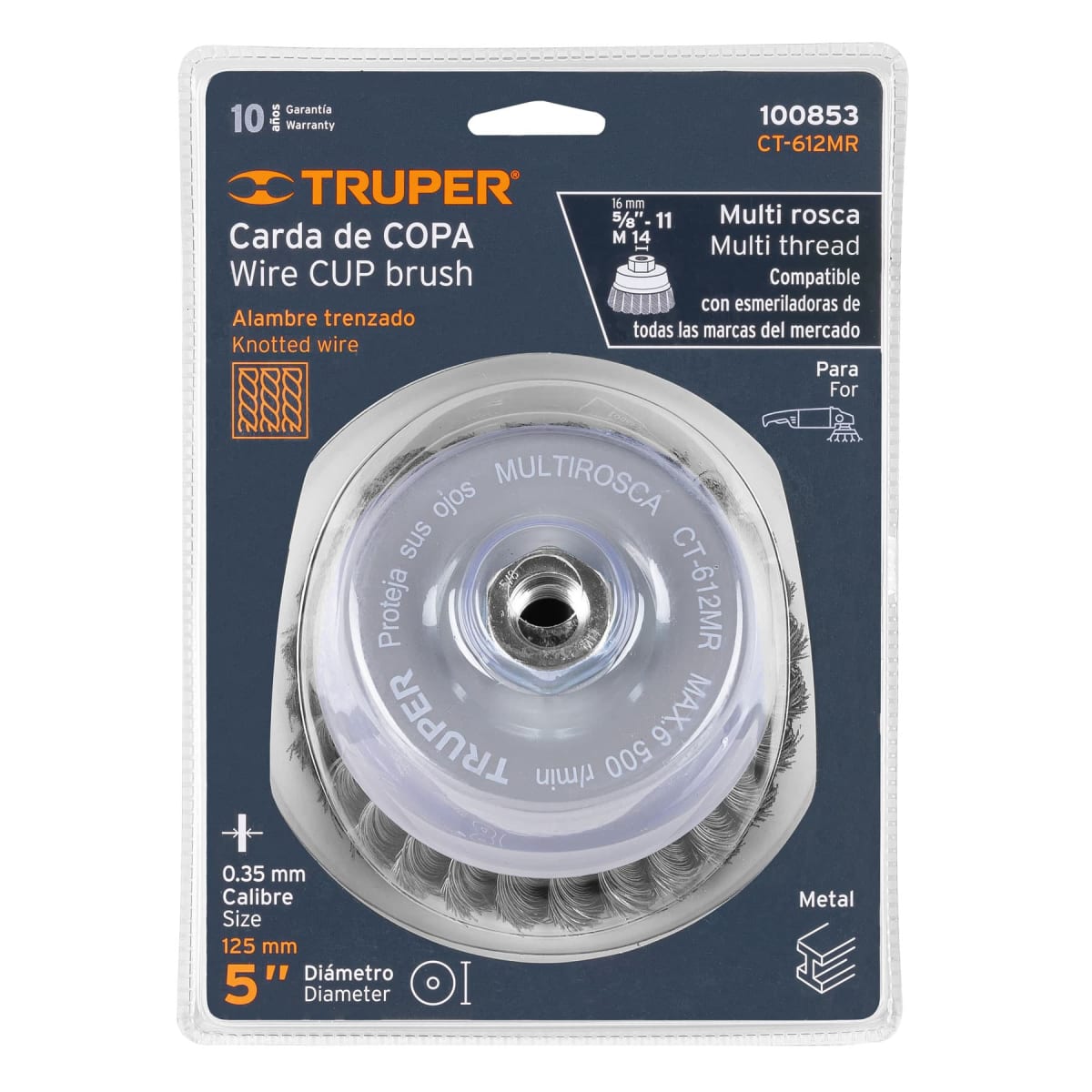 Escobilla tipo copa 5´´ alambre trenzado fino, Multi-rosca, Truper4