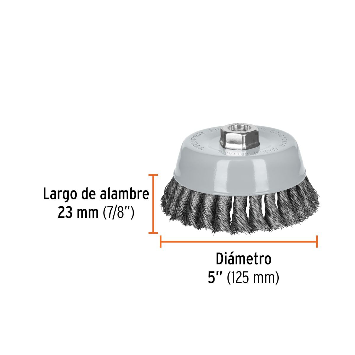 Escobilla tipo copa 5´´ alambre trenzado fino, Multi-rosca, Truper3