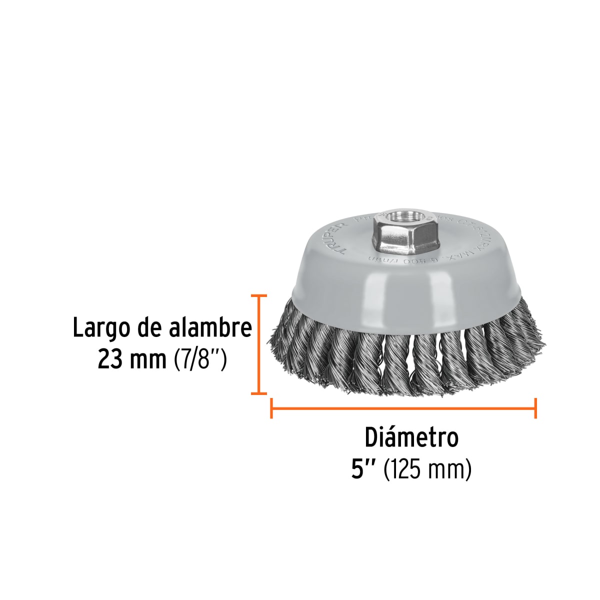 Escobilla tipo copa 5´´ alambre trenzado grueso, Multi-rosca, Truper3