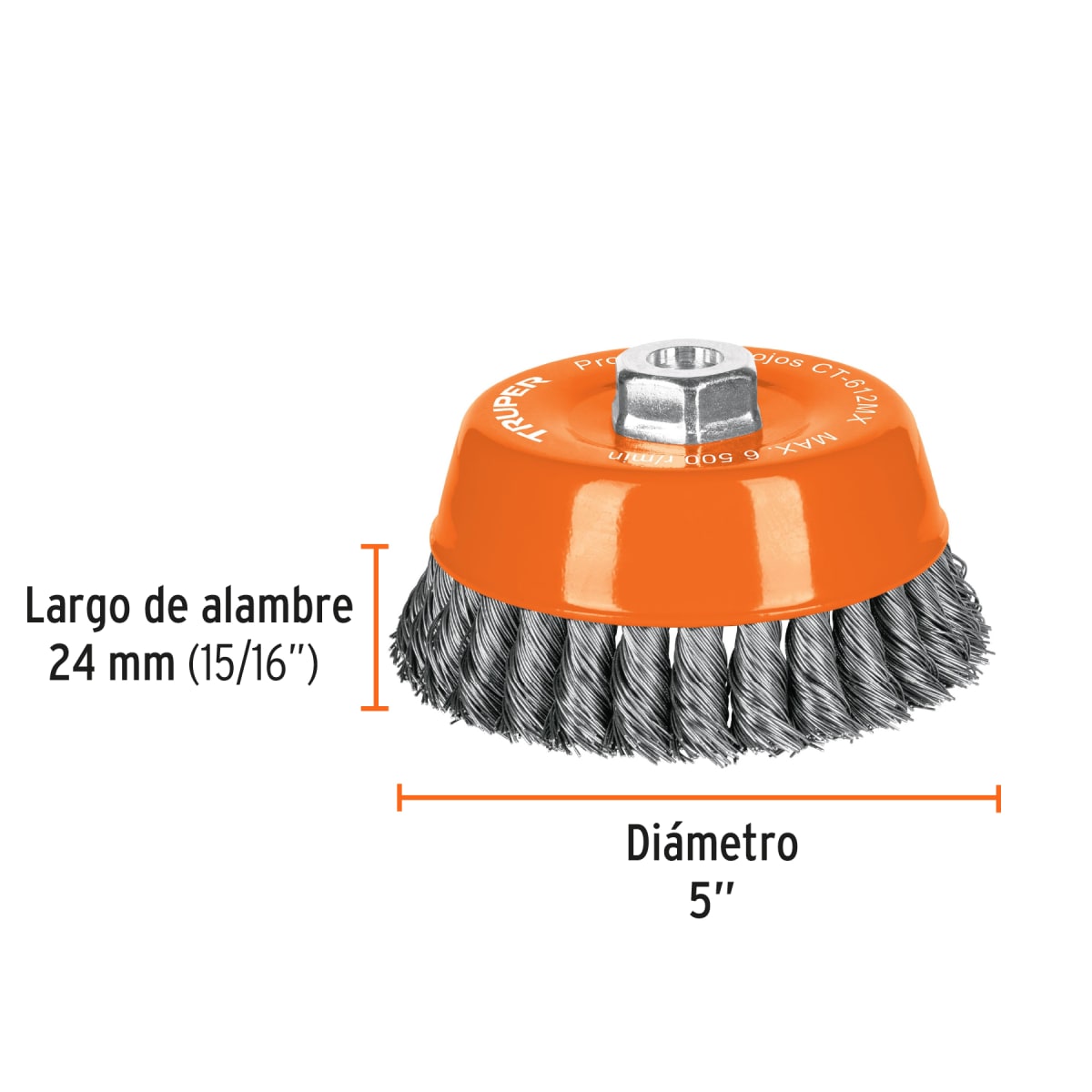 Escobilla tipo copa 5'' alambre trenzado grueso eje m14 Truper3