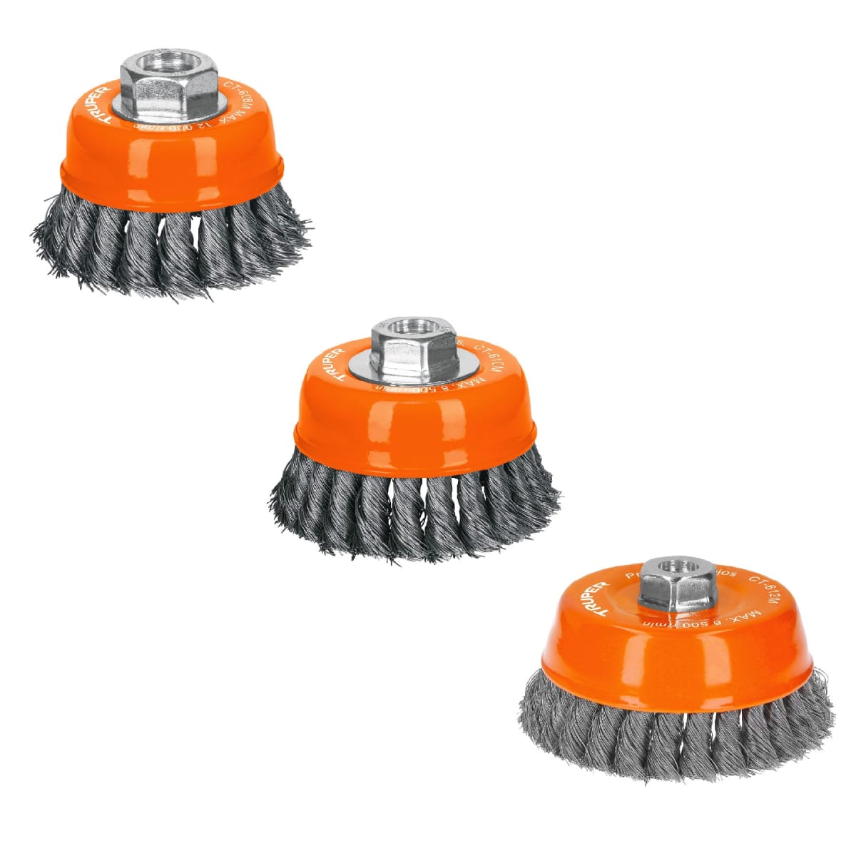 Escobilla tipo copa 5'' alambre trenzado fino eje m14 Truper1