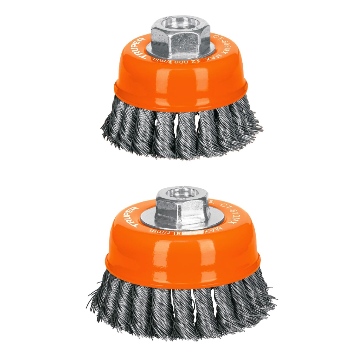 Escobilla tipo copa 4'' alambre trenzado grueso. eje m14 Truper1