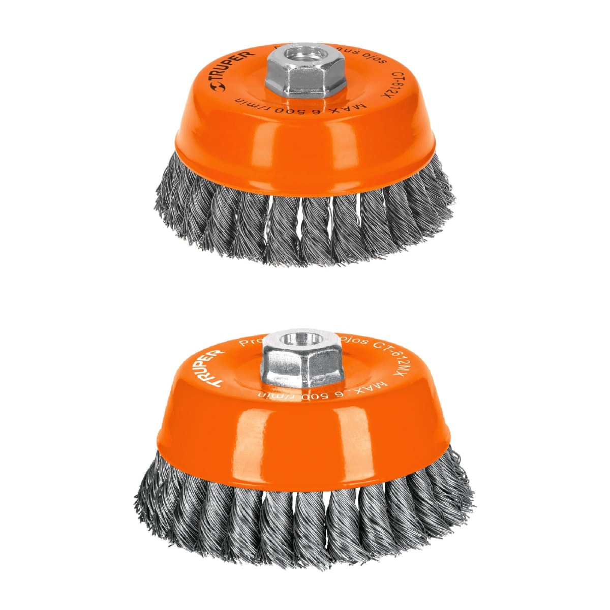 Escobilla tipo copa 5'' alambre trenzado grueso eje m14 Truper1