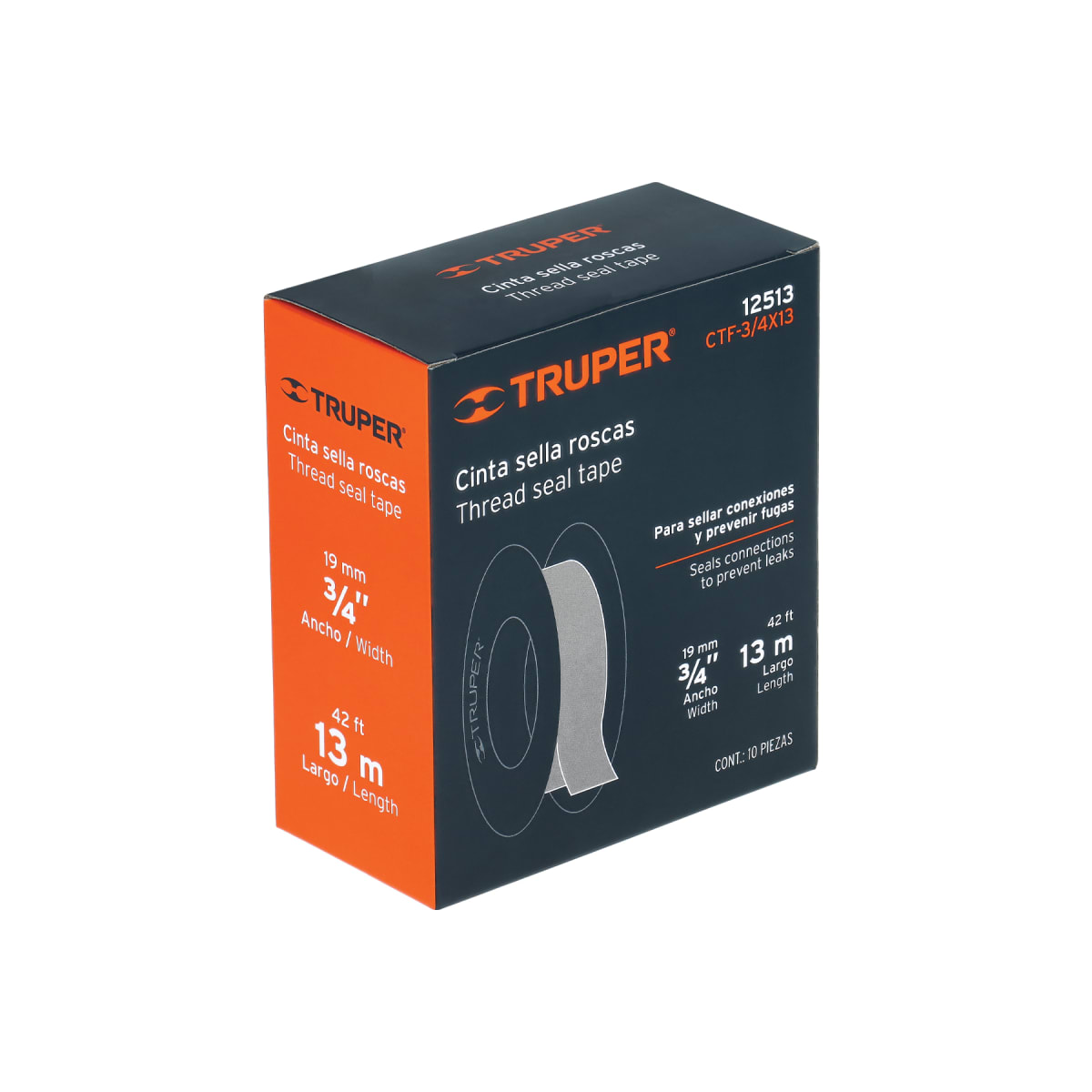 Cinta sella roscas 3/4´´ X 13 m de largo, uso general, Truper3