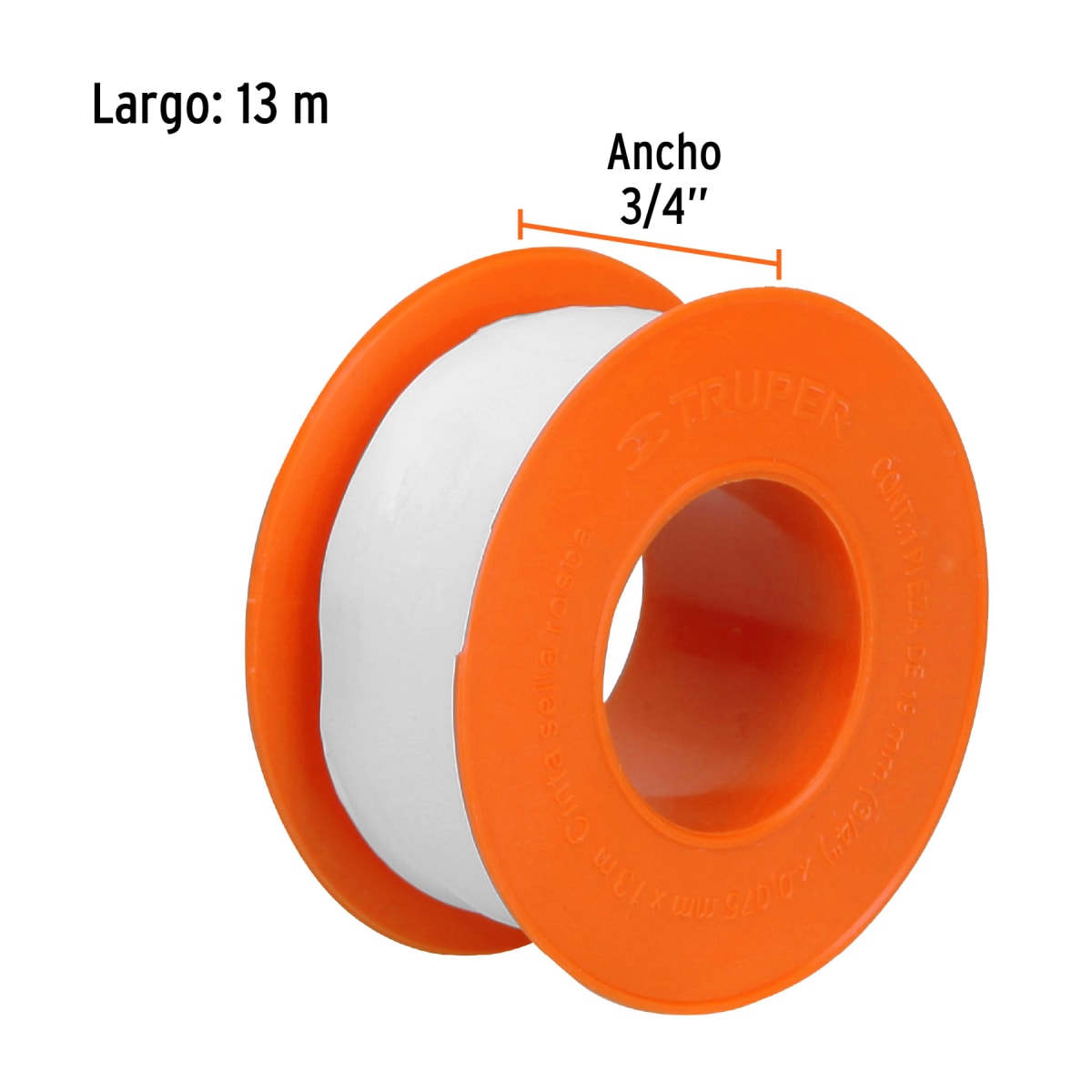 Cinta sella roscas 3/4´´ X 13 m de largo, uso general, Truper2
