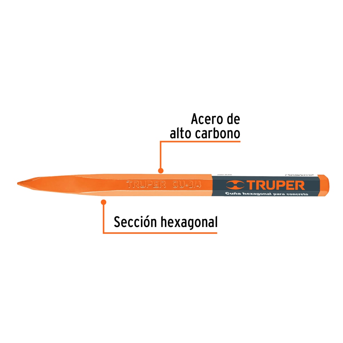 Cincel Punta hexagonal para concreto de 3/4''. truper2
