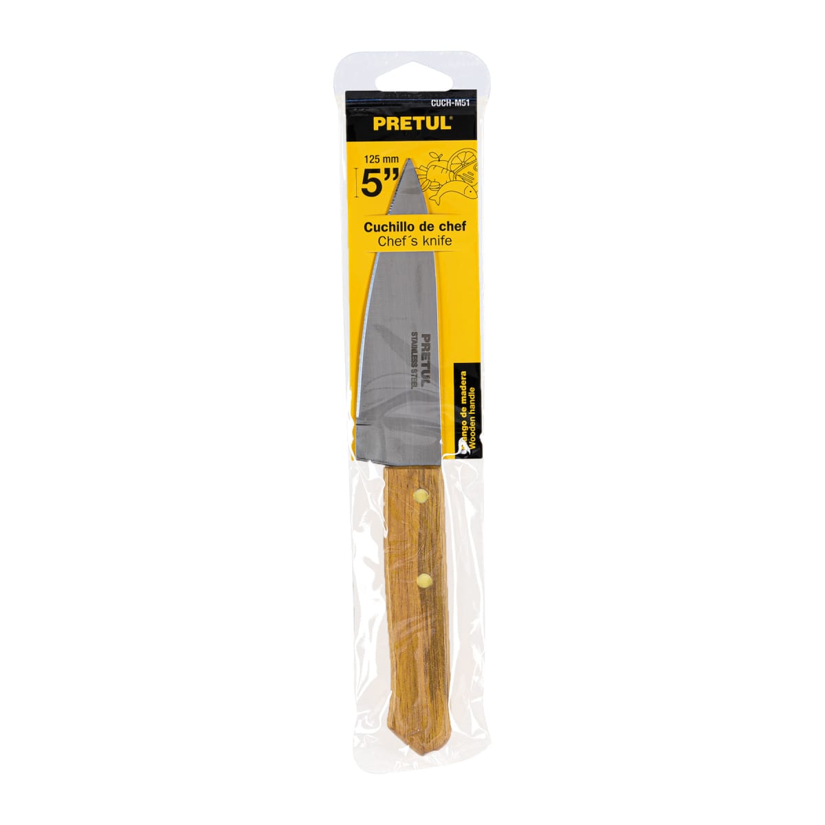 Cuchillo de chef 5´´ mango de madera Pretul3