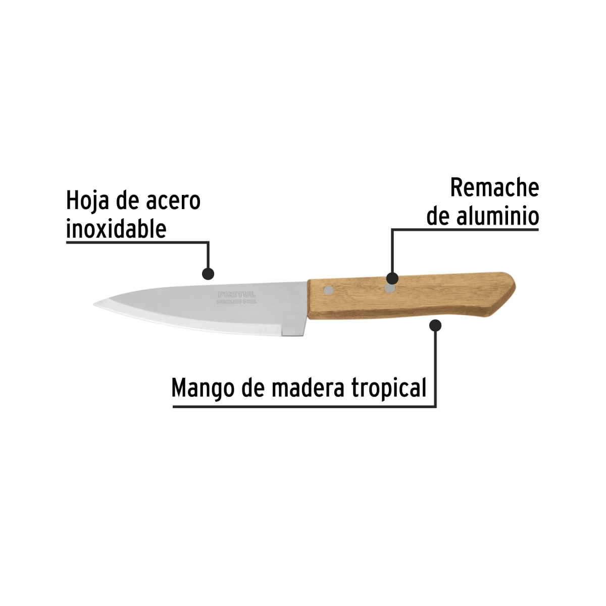 Cuchillo de chef 5´´ mango de madera Pretul4