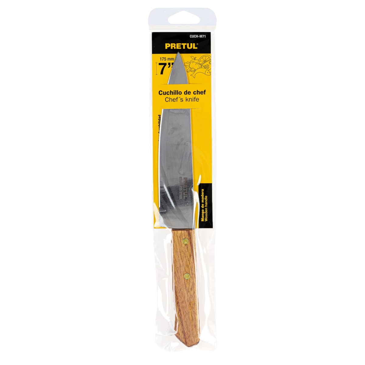 Cuchillo de chef 7´´ mango de madera Pretul1
