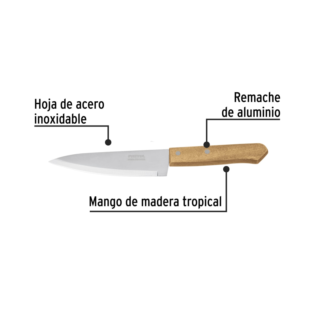 Cuchillo de chef 7´´ mango de madera Pretul 4