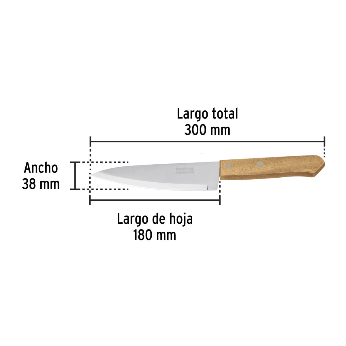 Cuchillo de chef 7´´ mango de madera Pretul 3