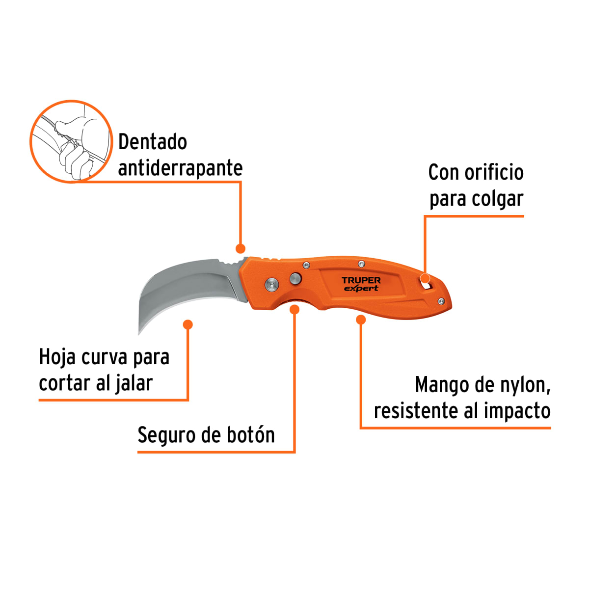 Cuchillo abatible 7'' para alfombras con mango de nylon, Expert Truper2