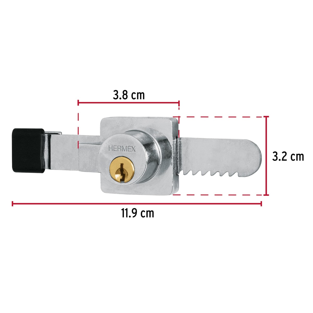 Chapa cerradura para vitrina tipo serrucho Hermex3
