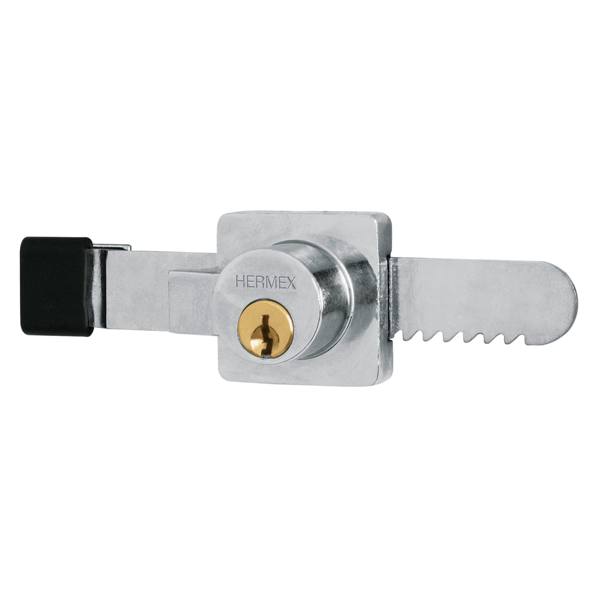 Chapa cerradura para vitrina tipo serrucho Hermex2