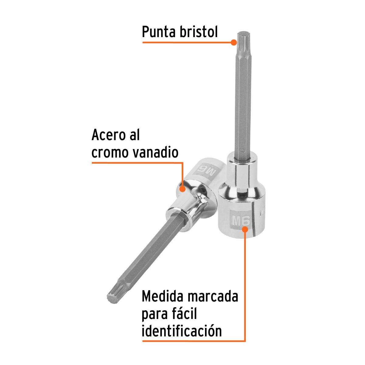 Dado encastre 1/2'' punta larga bristol m6 Truper2