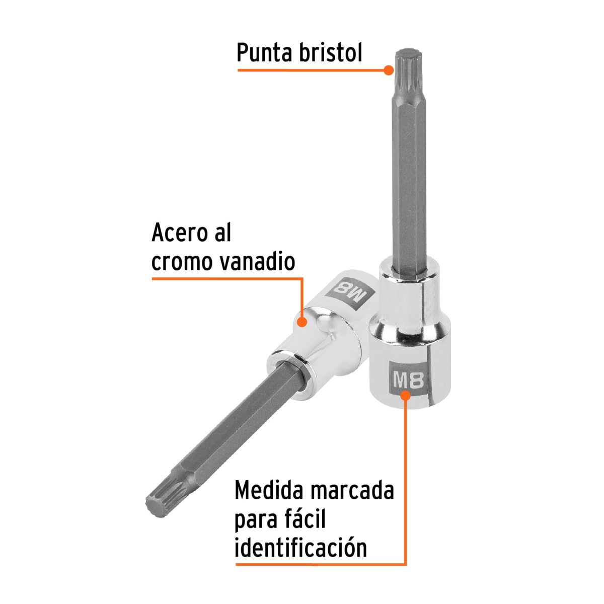 Dado encastre 1/2'' punta larga bristol m8 Truper2