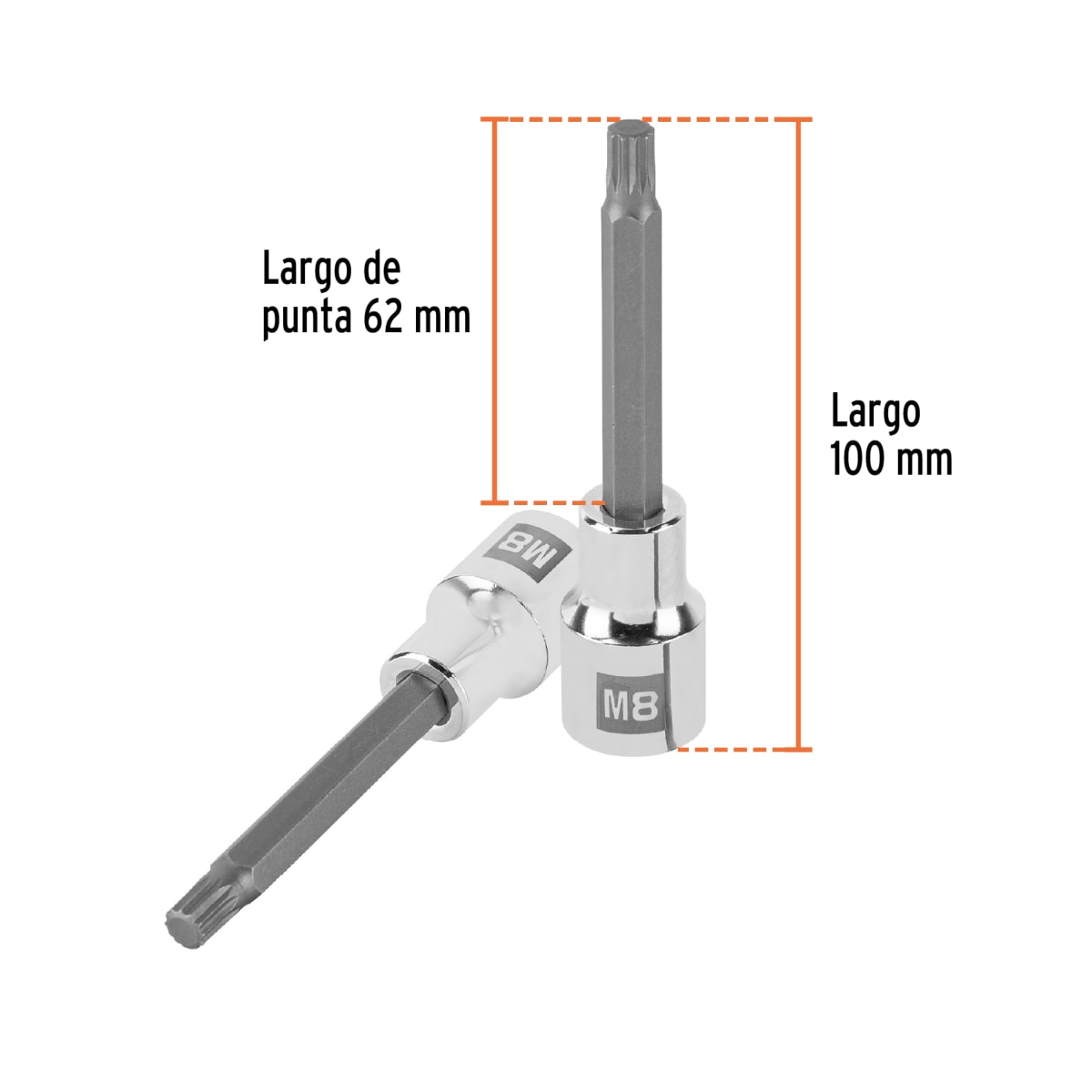 Dado encastre 1/2'' punta larga bristol m8 Truper3