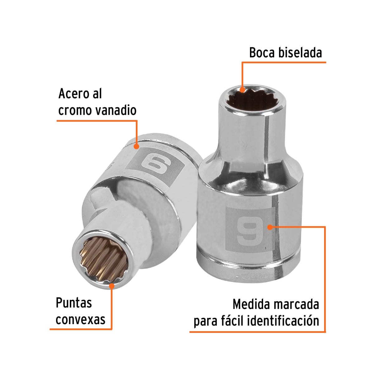Dado poligonal encastre 1/2´´ de 9 mm, Truper2