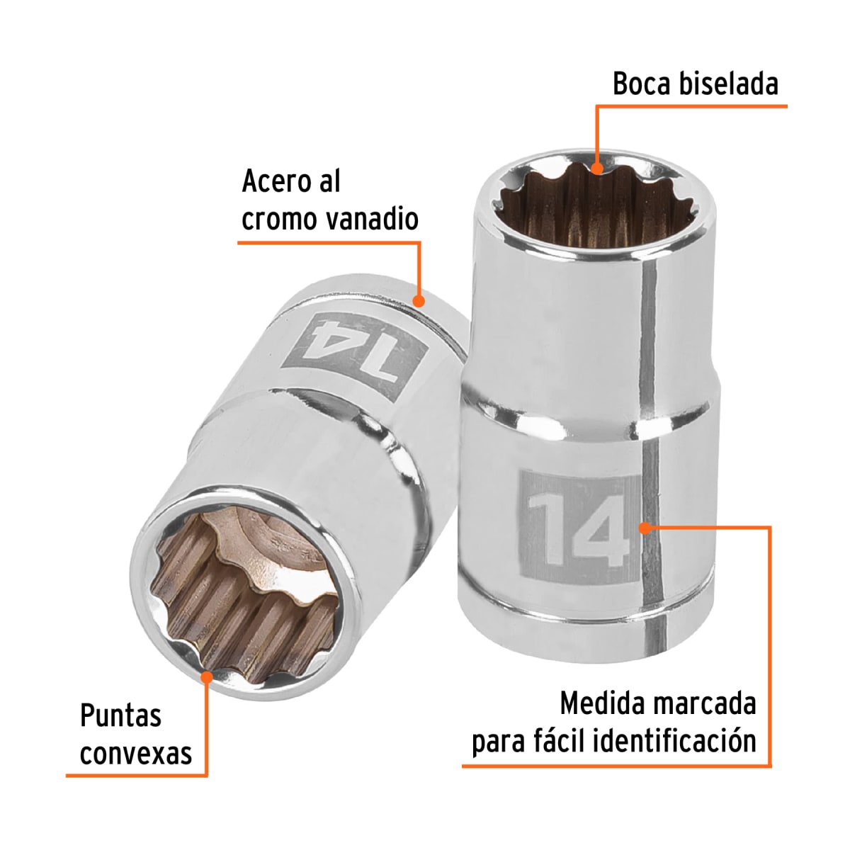 Dado poligonal encastre 1/2´´ de 14 mm, Truper2