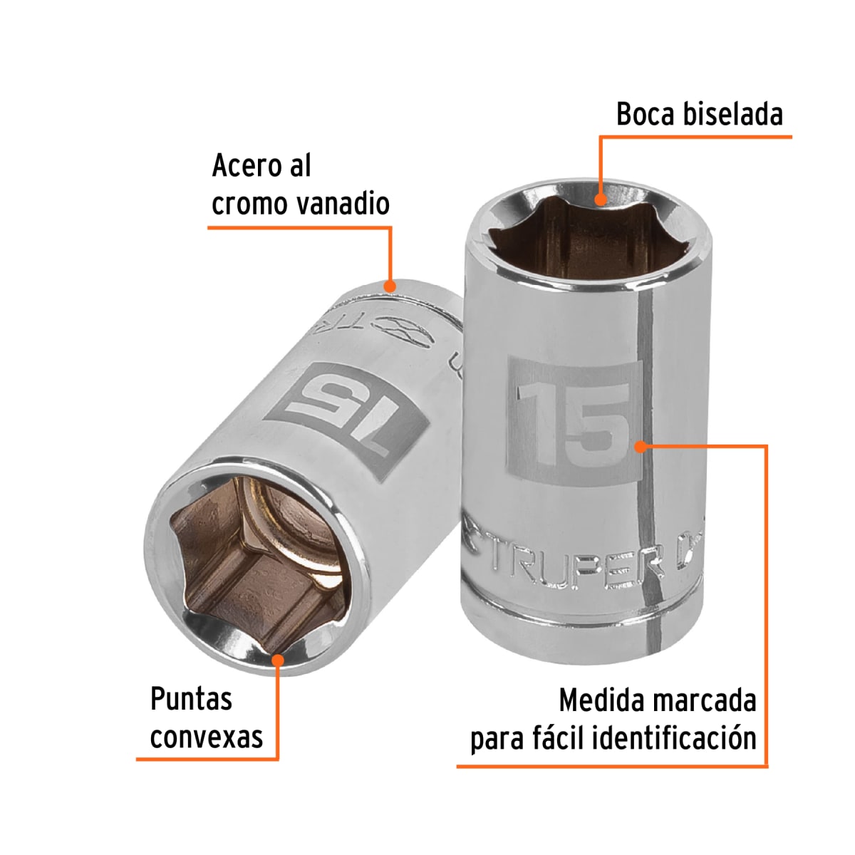 Dado hexagonal encastre 1/2'' de 15 mm. truper2