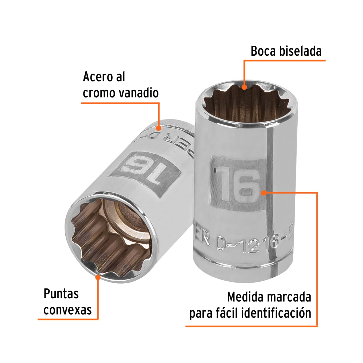 Dado poligonal encastre 1/2´´ de 16 mm, Truper2