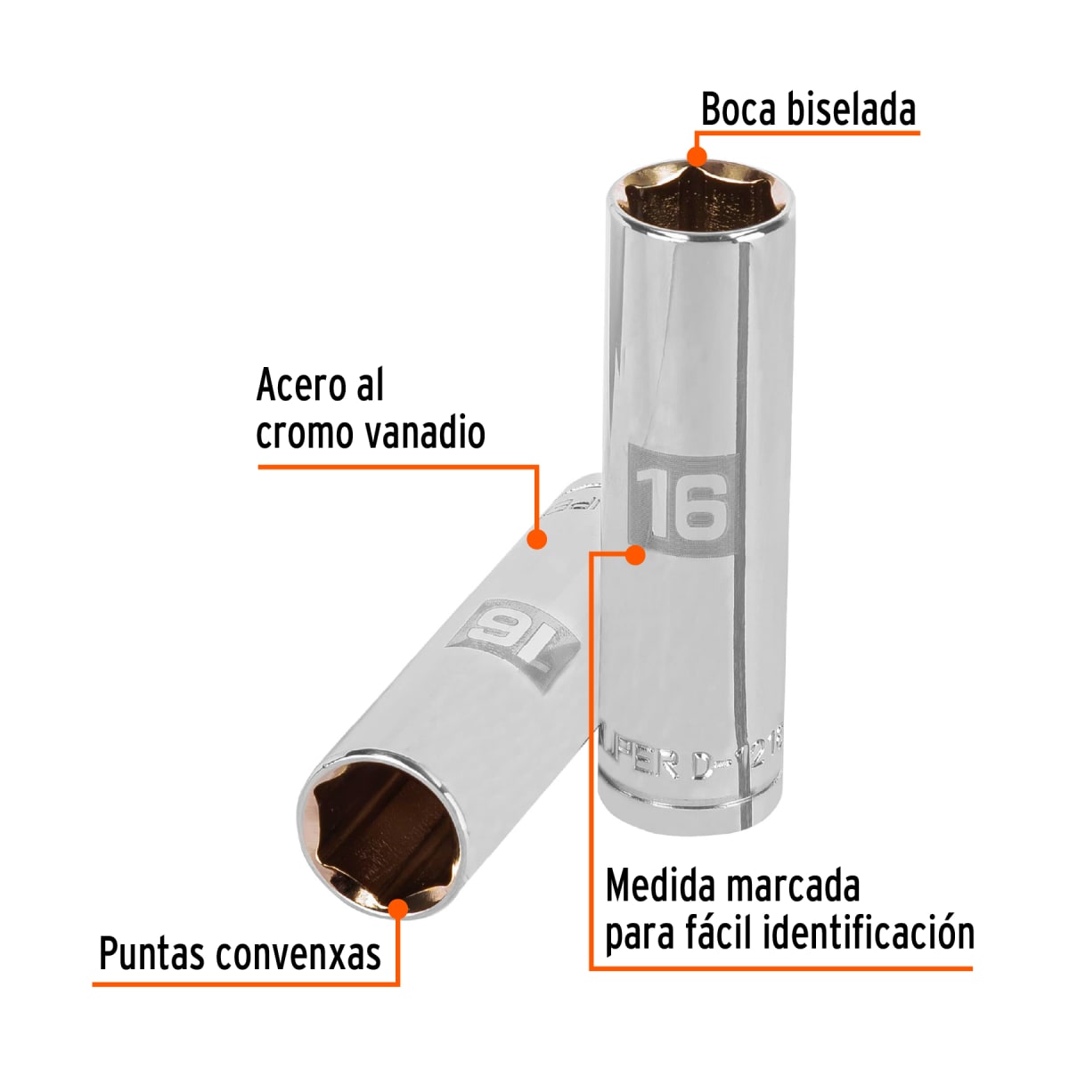 Dado tubular hexagonal encastre 1/2'' de 16 mm Truper2