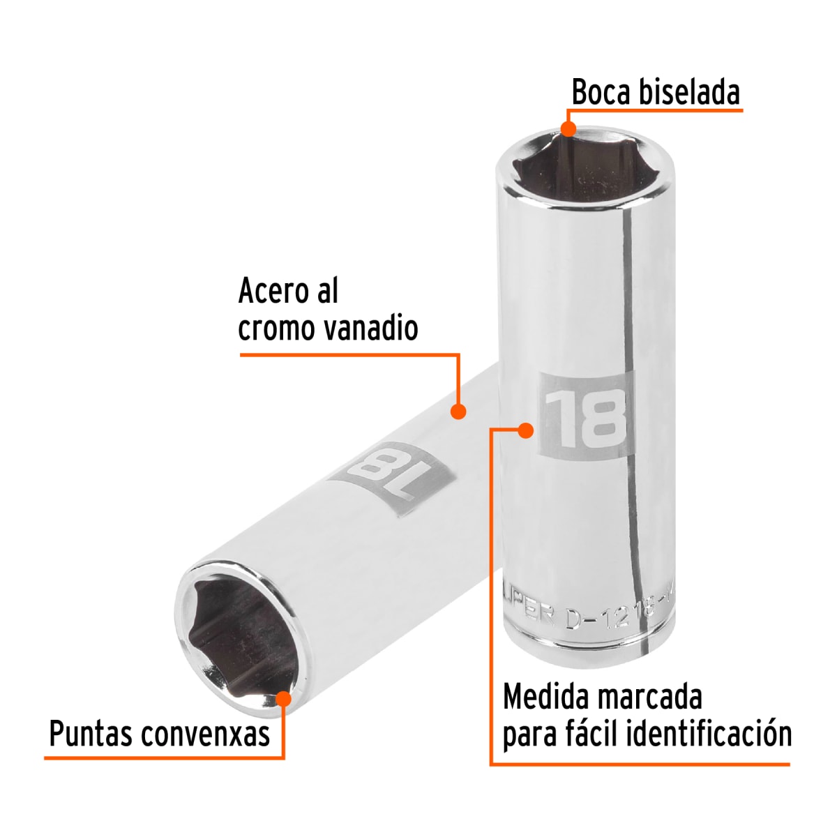 Dado tubular hexagonal encastre 1/2'' de 18 mm Truper2