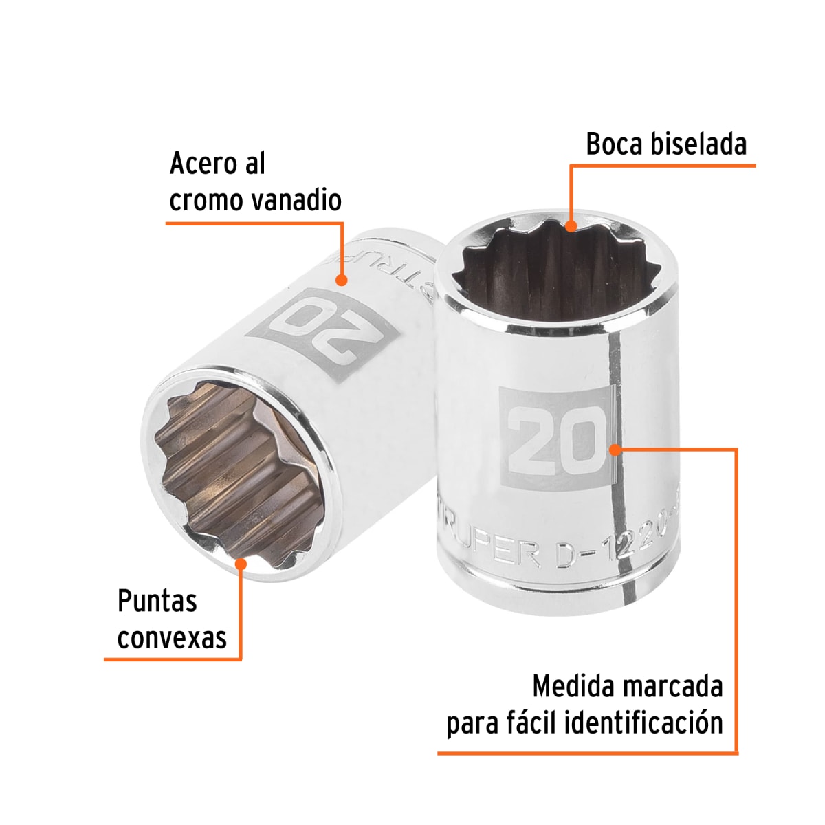 Dado poligonal encastre 1/2´´ de 20 mm, Truper2
