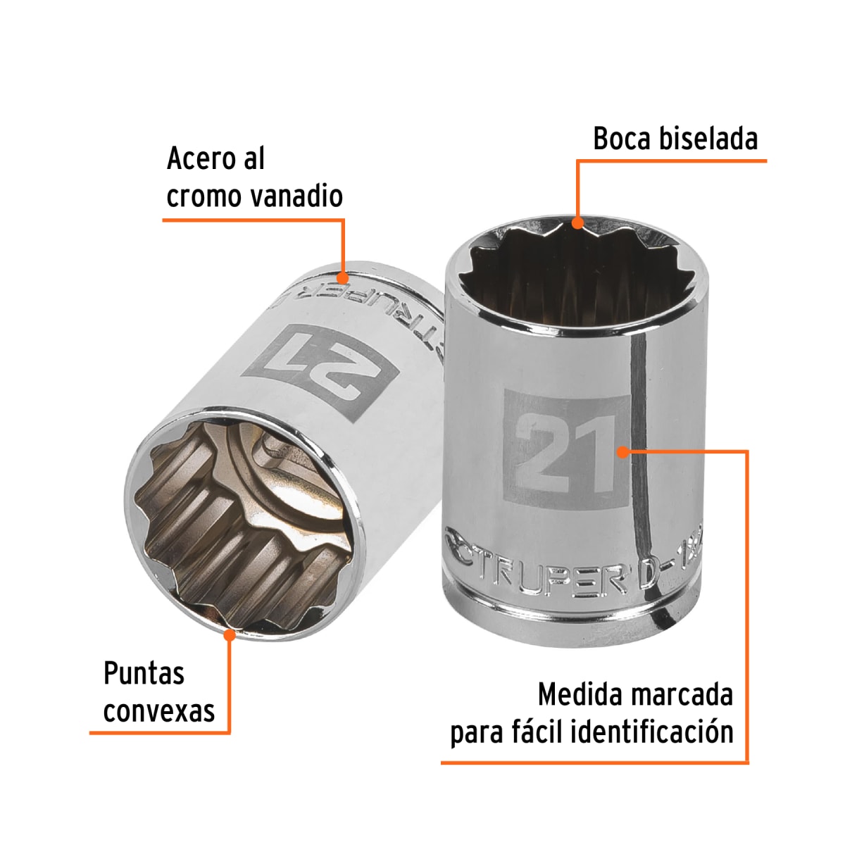 Dado poligonal encastre 1/2´´ de 21 mm, Truper2