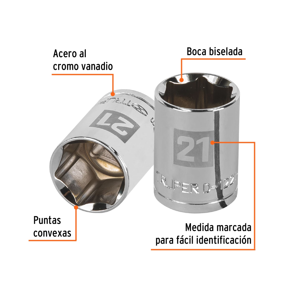 Dado hexagonal encastre 1/2'' de 21 mm. truper2